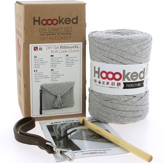 DIY Hækle Kit Knit Look Clutch Silver Grey