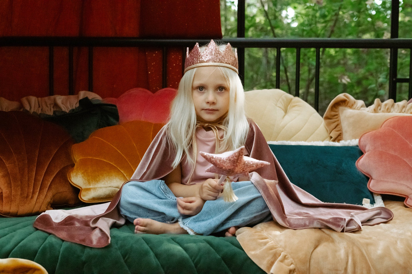 Pink Pailletter Eventyrkrone og Tryllestav Magisk Sæt