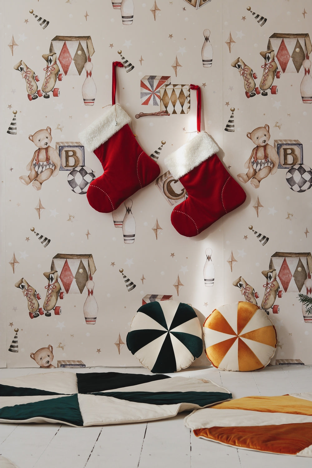 Grøn Slik Julerund Patchwork Måtte