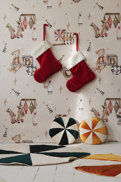 Grøn Slik Julerund Patchwork Måtte