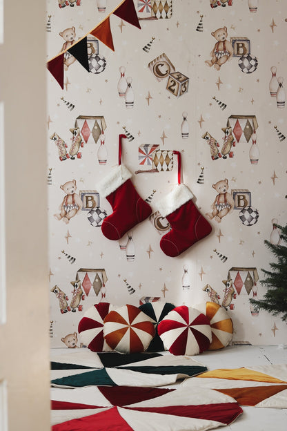 Grøn Slik Julerund Patchwork Måtte