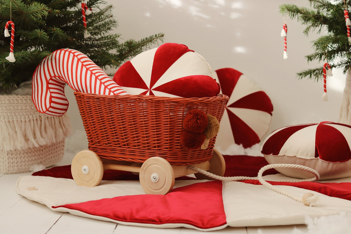 Rød Slik Julerund Patchwork Måtte