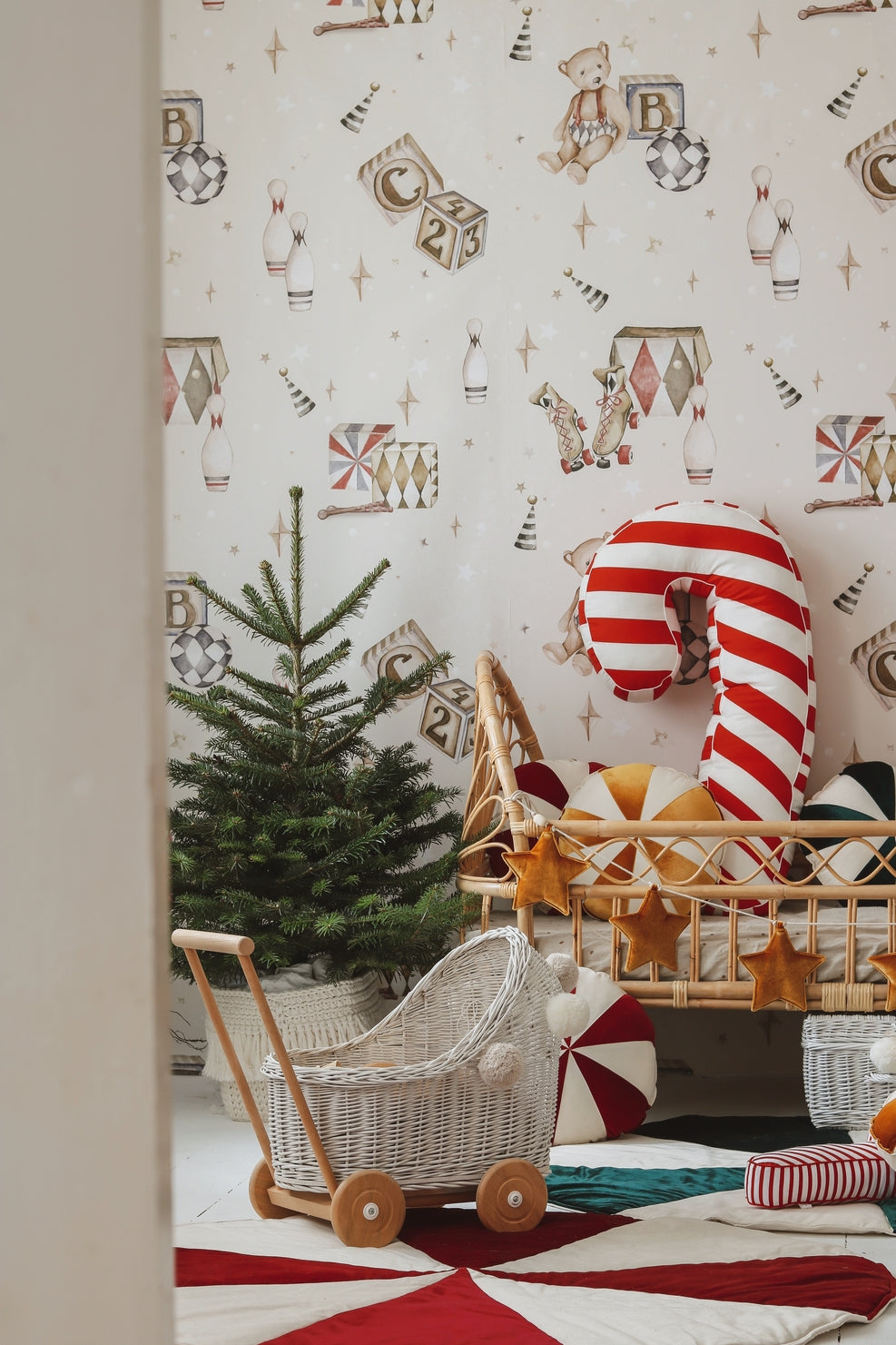 Rød Slik Julerund Patchwork Måtte