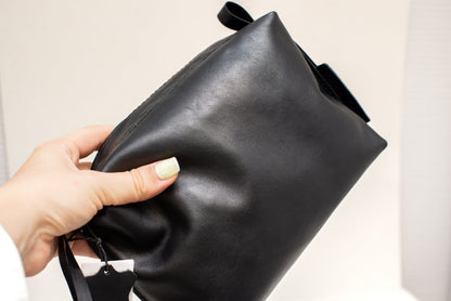 Leather Cosmetic Bag, Black - Medium