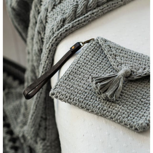 DIY Hækle Kit Knit Look Clutch Silver Grey