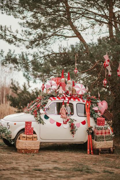 Rød Ternet Jule Fløjls Guirlande med Halvmåner
