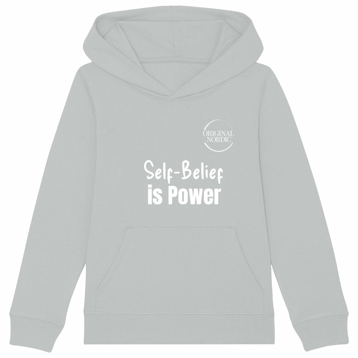 Kids Heavyweight hoodie, Self-belief is Power - front_heathergrey