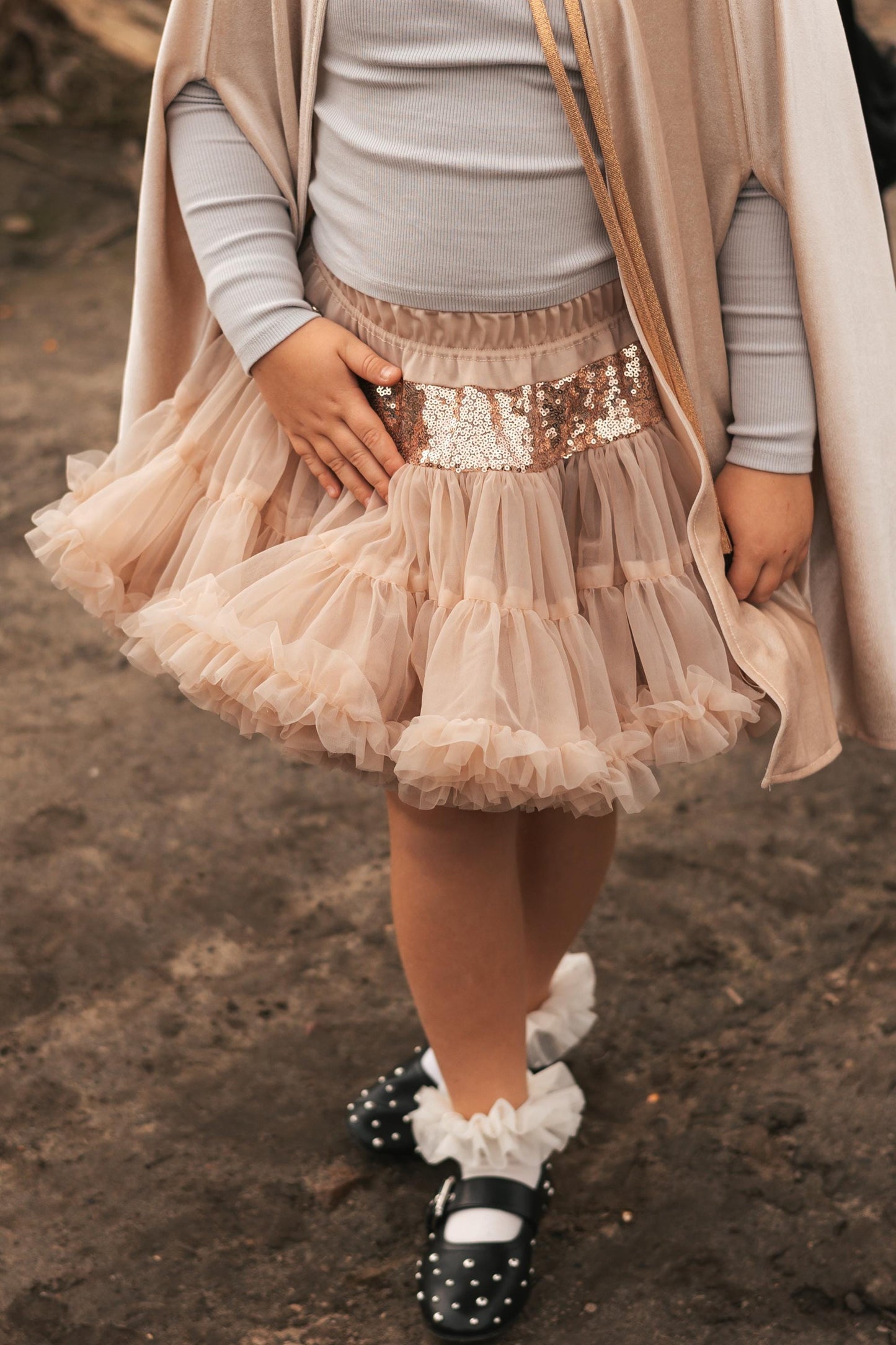 Rose Gold Tyl Nederdel med Flæser - Eventyr Kostume til Fødselsdagsfest