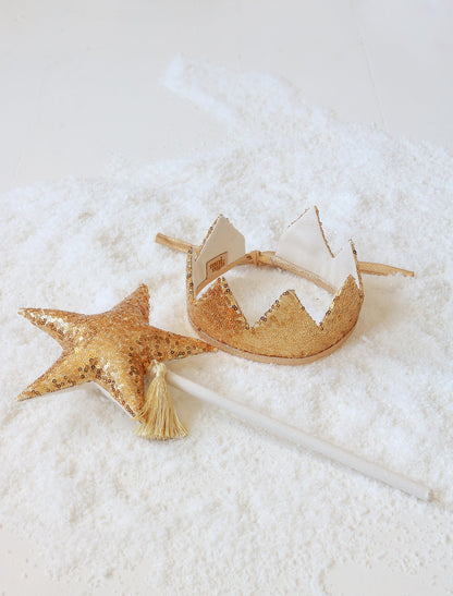 Guld Pailletter Eventyrkrone og Tryllestav Magisk Sæt