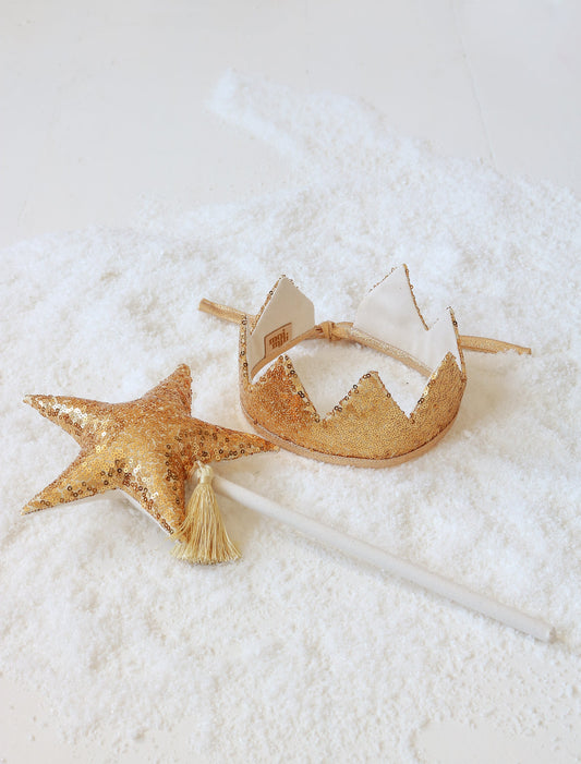 Guld Pailletter Eventyrkrone og Tryllestav Magisk Sæt