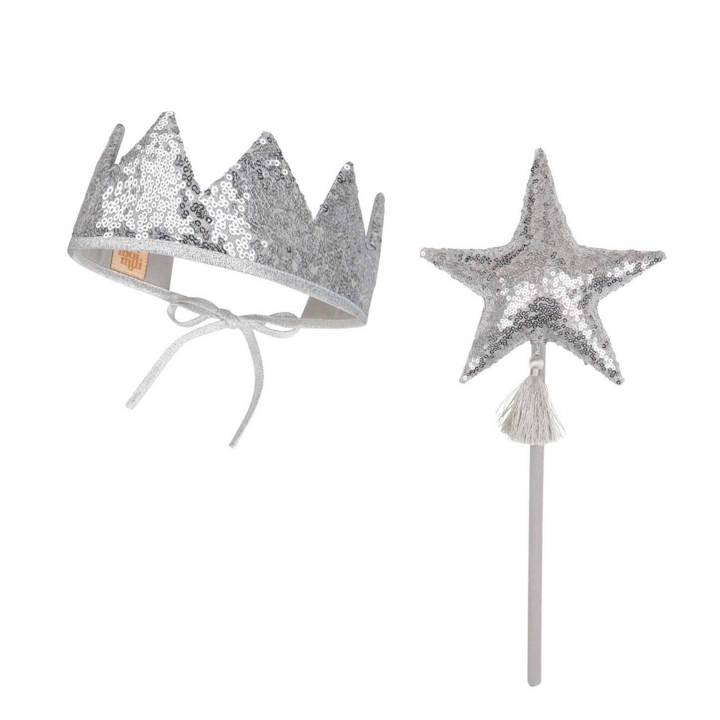 Sølv Pailletter Eventyrkrone og Tryllestav Magisk Sæt