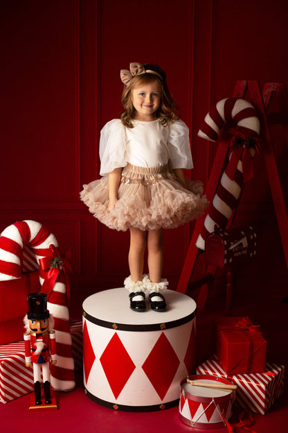 Rose Gold Tyl Nederdel med Flæser - Eventyr Kostume til Fødselsdagsfest