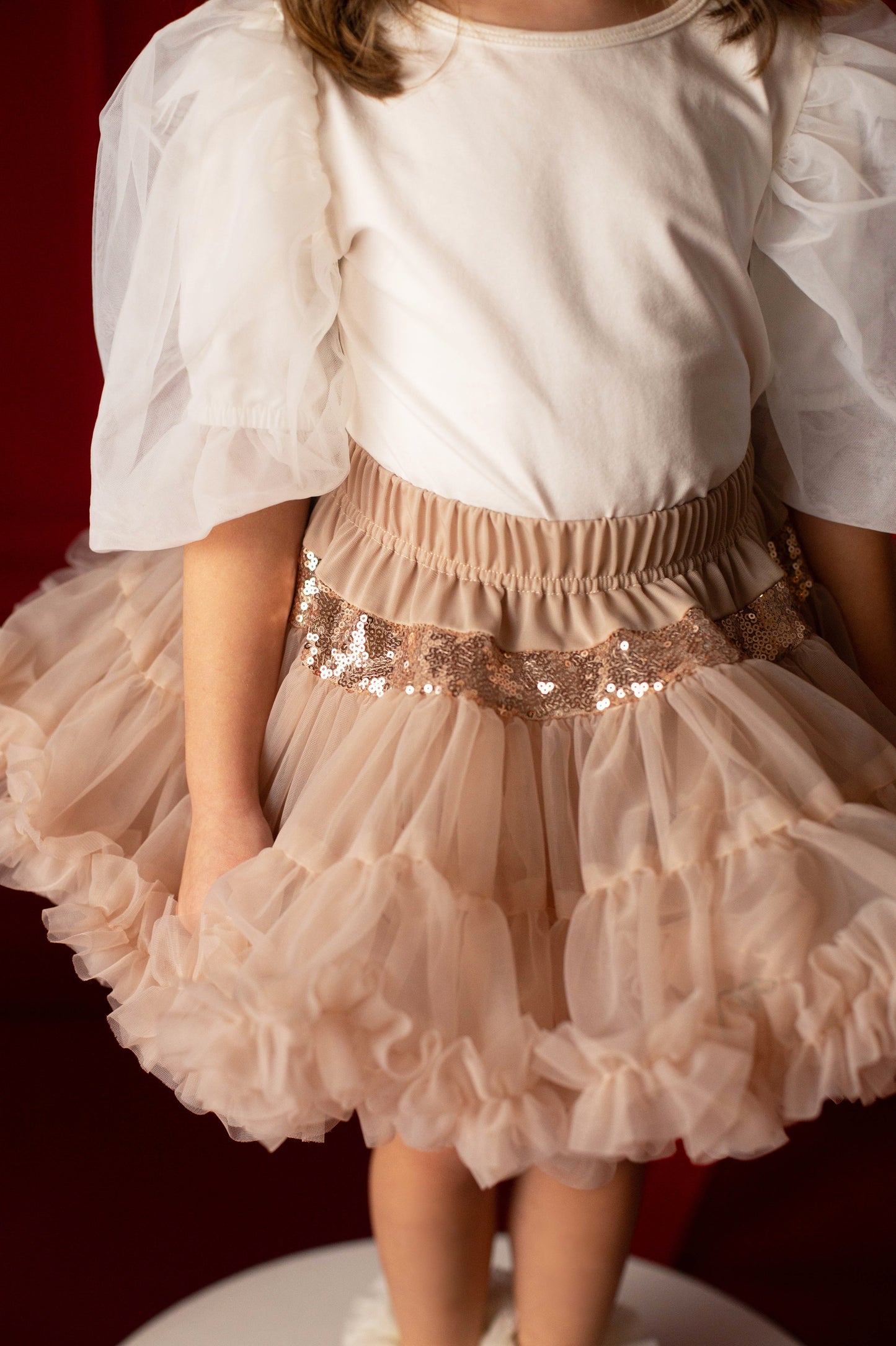 Rose Gold Tyl Nederdel med Flæser - Eventyr Kostume til Fødselsdagsfest