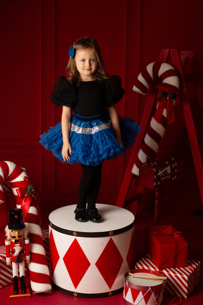 Blå Tyl Nederdel med Flæser og Pailletter - Fortryllende Kostume til Halloween og Særlige Lejligheder